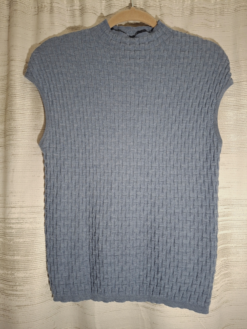 Truth By Republic Light Blue Textured Mock Neck Capped Sleeve Sweater